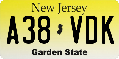 NJ license plate A38VDK
