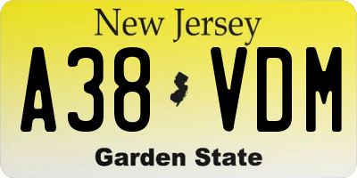 NJ license plate A38VDM