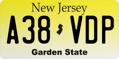 NJ license plate A38VDP