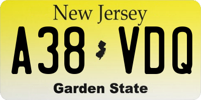 NJ license plate A38VDQ