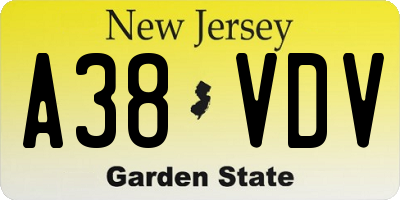 NJ license plate A38VDV