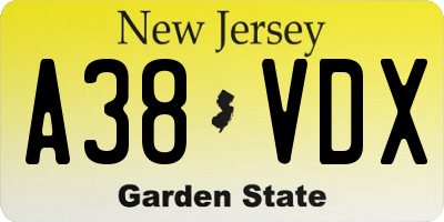 NJ license plate A38VDX