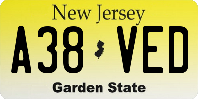 NJ license plate A38VED