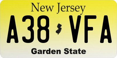 NJ license plate A38VFA