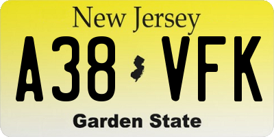 NJ license plate A38VFK