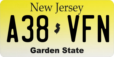 NJ license plate A38VFN