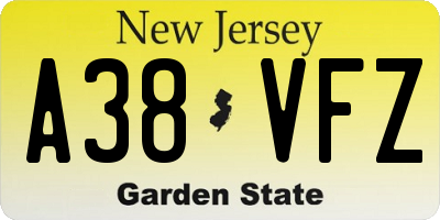 NJ license plate A38VFZ
