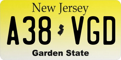 NJ license plate A38VGD