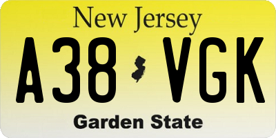 NJ license plate A38VGK