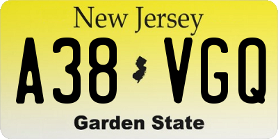 NJ license plate A38VGQ