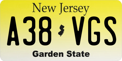 NJ license plate A38VGS