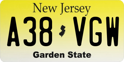 NJ license plate A38VGW