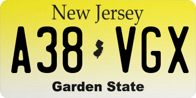 NJ license plate A38VGX