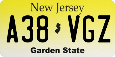NJ license plate A38VGZ
