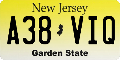 NJ license plate A38VIQ