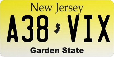 NJ license plate A38VIX