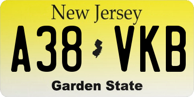 NJ license plate A38VKB