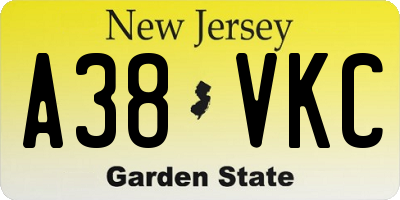 NJ license plate A38VKC