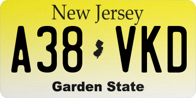 NJ license plate A38VKD