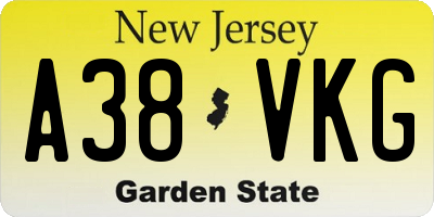 NJ license plate A38VKG