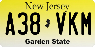 NJ license plate A38VKM