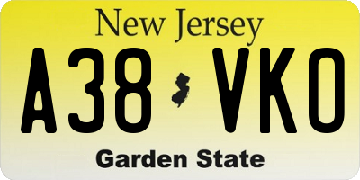 NJ license plate A38VKO