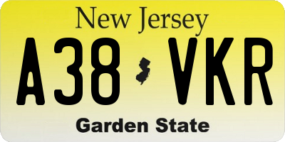 NJ license plate A38VKR