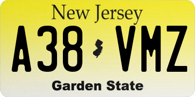NJ license plate A38VMZ