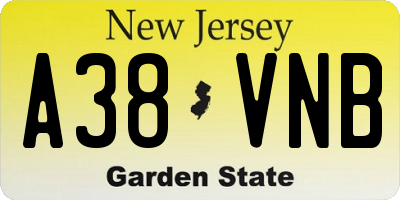 NJ license plate A38VNB