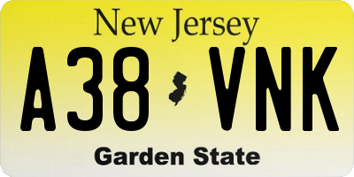 NJ license plate A38VNK
