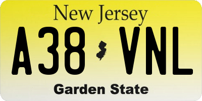 NJ license plate A38VNL