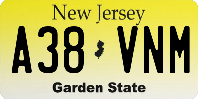 NJ license plate A38VNM