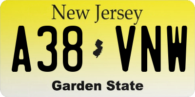 NJ license plate A38VNW