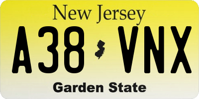 NJ license plate A38VNX