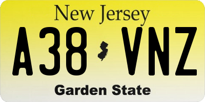 NJ license plate A38VNZ