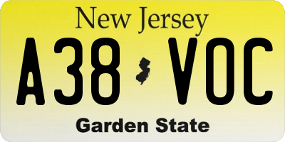 NJ license plate A38VOC
