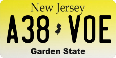 NJ license plate A38VOE