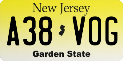 NJ license plate A38VOG