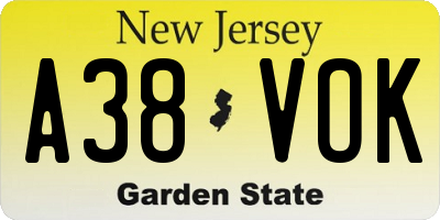 NJ license plate A38VOK