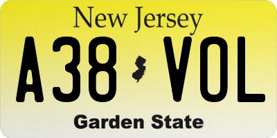 NJ license plate A38VOL