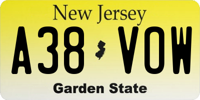NJ license plate A38VOW