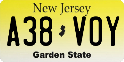 NJ license plate A38VOY