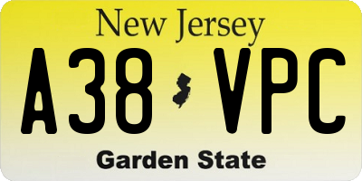 NJ license plate A38VPC