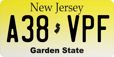 NJ license plate A38VPF