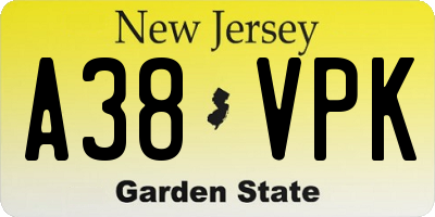 NJ license plate A38VPK
