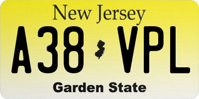 NJ license plate A38VPL