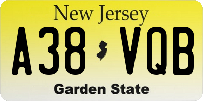 NJ license plate A38VQB