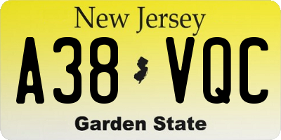NJ license plate A38VQC