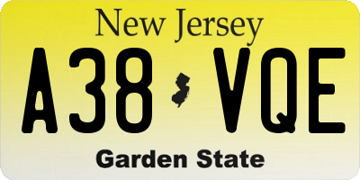 NJ license plate A38VQE