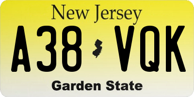 NJ license plate A38VQK